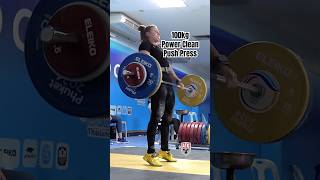 Tomanator  Loredana Toma  with a casual 100kg Power Clean  Push Press weightlifting [upl. by Kralc]