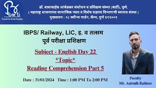 BARTI  IBPS  English  Reading Comprehension  Day 22 By Anirudh Rathore [upl. by Bradley]