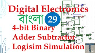 Digital Electronics Bangla 29  4bit Binary Adder Subtractor  Logisim Simulation LAB  Tajim [upl. by Ezechiel]