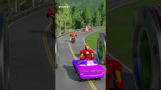 Crazy Cars Crossing Giant Hulks Foot Bollards Gate with Spider Man Head in Bollard in BeamNGdrive [upl. by Lesh]