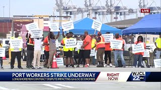 Port of Savannah workers on strike with thousands of others along the East and Gulf coasts [upl. by Tenej]