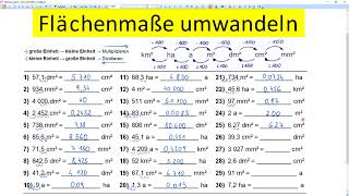 Flächenmaße umwandeln Übungsbeispiele 30 Stück [upl. by Joane]