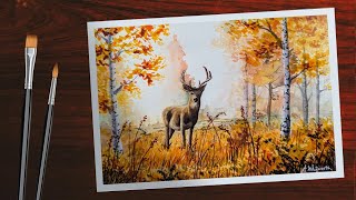 Easy Watercolour Autumn Landscape  Watercolour Tutorial For Beginners [upl. by Ralaigh]