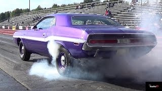 426 Hemi GTX vs 440  6 Pack Challenger  14 Mile Drag Race amp Burn Out Video  Road Test TV ® [upl. by Misha451]