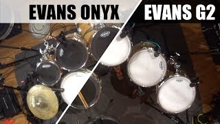 Evans ONYX vs G2 coated tom drumheads  UV EMAD Aquarian Rings Shure Beta 52A SM57 AKG 214 Audix F10 [upl. by Franzen579]