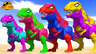 ALL RED SPIDERMAN Battle in Jurassic World  Dinosaur Pro 8 SuperHero Team [upl. by Dahs]