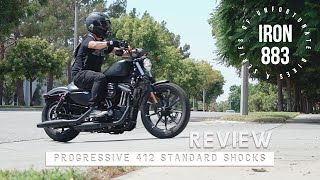 Sportster Iron 883 Progressive 412 Shocks Review  Riding Over Bumps [upl. by Neumann663]