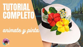 tutorial pintura sobre sombrero  como pintar un sombrero bonito  como pintar una flor [upl. by Abramson]