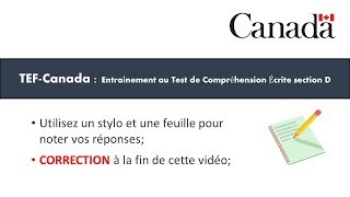 TEF CANADA  Préparation au Test de Compréhension Écrite section D Part 1 [upl. by Tala]