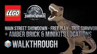 LEGO Jurassic World Main Street Showdown Walkthrough True Survivor  Amber Brick  All Minikits [upl. by Inttirb]