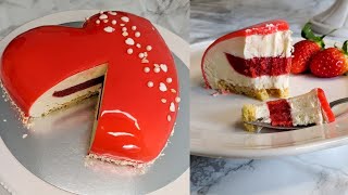 Strawberry and Vanilla Mousse Cake with Easy Mirror Glaze  Entremet Dessert [upl. by Lawan]