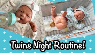 Twins Night Routine Realistic Baby Dolls Reborn Babies Roleplay Berenguer Dolls [upl. by Karol]