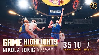 Nikola Jokić Full Game Highlights vs Lakers 🎥 [upl. by Cornwall]