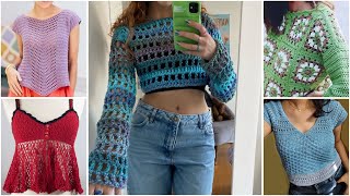 Crochet multicoloured cotton thread fancy toplatest designer top crochet crochetcroptop [upl. by Ahsemad744]