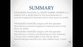 summary of the poem the blessed damozel [upl. by Aihsetal729]