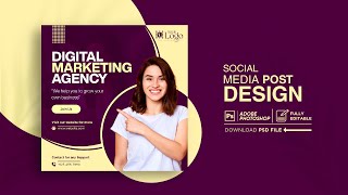 Digital Marketing Agency  Social Media Post Design  stepbystep photoshop tutorial [upl. by Kyriako]