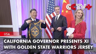 California Governor Presents Xi with Golden State Warriors Jersey [upl. by Ressan]