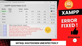 xampp mysql shutdown unexpectedly 2024  error fixed mysql php xamppserver [upl. by Atinauq559]