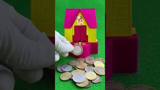 One dollar coin eating test dog house  red and yellow colour puppy house Bank hc1180 shorts [upl. by Derr332]