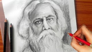 Drawing Rabindranath Tagore  Pencil sketch Banglar Art [upl. by Notlrahc]