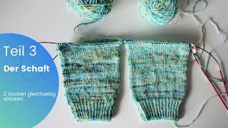 Teil 3 Schaft  2 Socken gleichzeitig auf Rundstricknadel stricken [upl. by Nueormahc]