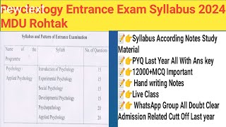 Psychology M A Entrance Exam Syllabus 2024 MDU Rohtak Notes Study Material Previous Paper answer [upl. by Julita]