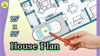 25× 55 house plan with car parking 2bhk house design 25 by 55 houseplan homedesign housemap [upl. by Helbon546]