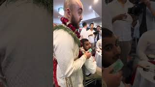 Bridesmaid bargaining for money with Groomsman after shoestealing ceremony [upl. by Ahsikyt]