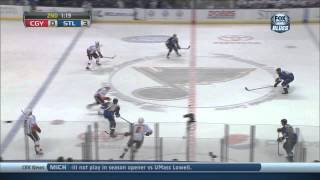 TJ Oshie slapshot off the ankle Calgary Flames vs St Louis Blues 11713 NHL Hockey [upl. by Marylynne]