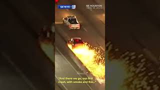 Dodge Charger 100 mph police chase Dog runs with suspect after I45 Gulf Freeway fiery crash [upl. by Walters411]