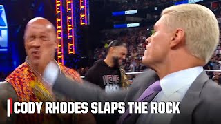 The Rock gets SLAPPED BACK by Cody Rhodes 😱 Tag Team match CONFIRMED 😳  WWE on ESPN [upl. by Aihtyc929]