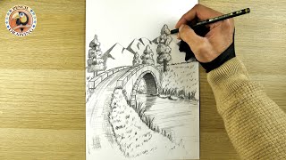 How to draw pencil shading scenery ⛰🏕 [upl. by Ion]