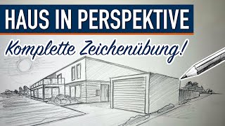 Haus in 2Punkt Perspektive Zeichnen 🏠 Komplette Zeichenübung für Anfänger und Fortgeschrittene [upl. by Archibald33]