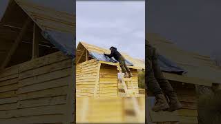 Building a Wooden House in Nowhere Part 2 craft wood bushcrafter [upl. by Darn6]