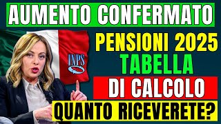 PENSIONI 2025 👉 AUMENTO CONFERMATO 📈 TABELLA DI CALCOLO  16 💶 QUANTO RICEVERETE [upl. by Nirac]