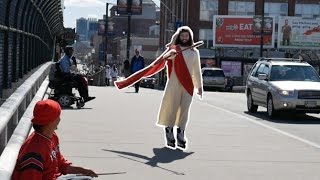 JESUS ROLLERBLADING HALLOWEEN PRANK Sauce Factory Halloween 2019 [upl. by Onek]