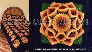 Cuadrado a muestra de flor a crochet para colchas en punto garbanzos y puntos altos [upl. by Luwana]