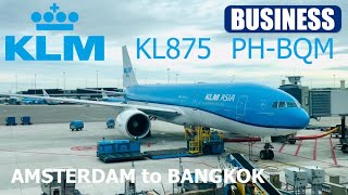 KLM KL875 PHBQM Boeing 777206ER Seat 4A Business Class From Amsterdam to Bangkok klm business [upl. by Nnylyam]