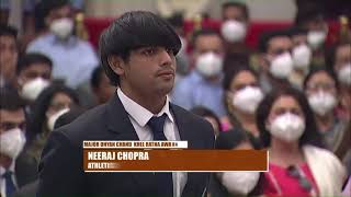 President Kovind confers Major Dhyan Chand Khel Ratna Award 2021 on Shri Neeraj Chopra [upl. by Yrrehc]