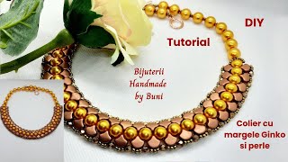 Tutorial Colier cu margele Ginko si perle  Ginko beads and pearls beaded necklace tutorial [upl. by Yllet]