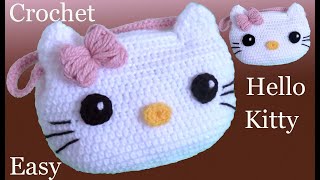 Bolso de mano a Crochet de Hello Kitty tejido de una pieza sin costura [upl. by Ulu]