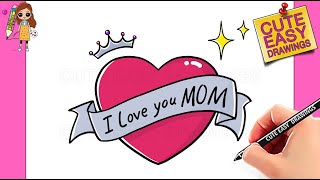 How to Draw Mothers Day Greeting Card  Cute Easy Drawings [upl. by Arikat]