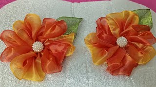 312 FLOR CON LISTÓN ORGANZA RIBBON FLOWERSHOW TO MAKE FLOWERSDIY FABRIC FLOWERS [upl. by Loftus110]