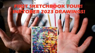 First Sketchbook Tour with Inktober 2023 Drawings [upl. by Aekim316]