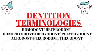 Homodont  Heterodont  Acrodont  Thecodont  Pleurodont  Monophyodont  Diphyodont  Polyphyodont [upl. by Kotta]