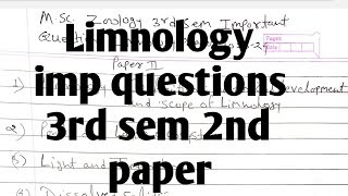 Msc zoology 3rd sem Limnology imp questions paper 2nd [upl. by Aihsekan]