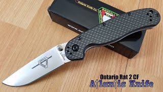 ONTARIO RAT II LINERLOCK D2 TOOL STEEL CARBON FIBER BLACK FOLDING KNIFE 8832 [upl. by Arihaz]