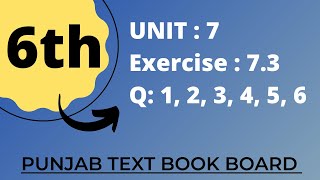 Class 6 Math Chapter 7 Exercise 73 Punjab Text Book Board  Q 1 to 6  Class 6 Unit 7 Exercise 73 [upl. by Idolah]