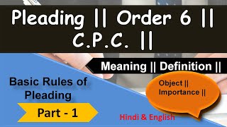 Pleading under Order 6 of CPC  its meaning object Importance etc  Part 1 [upl. by Ettenav688]