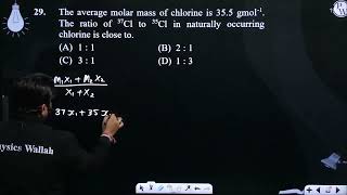 The average molar mass of chlorine is 355 gmol1 The ratio of 37Cl to 35Cl in naturally occurr [upl. by Byrn302]